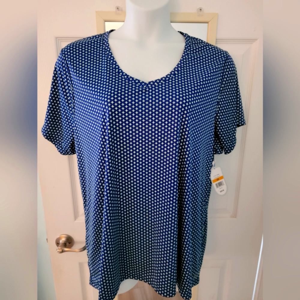 Poly blend navy/green blouse